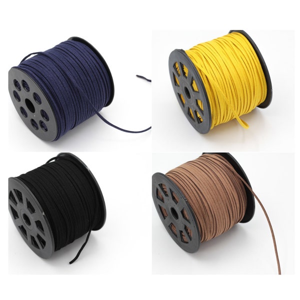 3mm 5 Meter Suede Cord, Flat Faux Suede Cord, Faux Leather, Vegan Cruelty Free, Navy Blue, Yellow, Black, Coffee  TLS-29