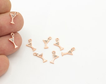 1 Pcs 8x14mm Rose Gold Plated Glass Charms , Zircon Glass Pendant , Cz Goblet Jewelry , Cocktail  Zircon Charms , Zircon Pendant ZRK-487