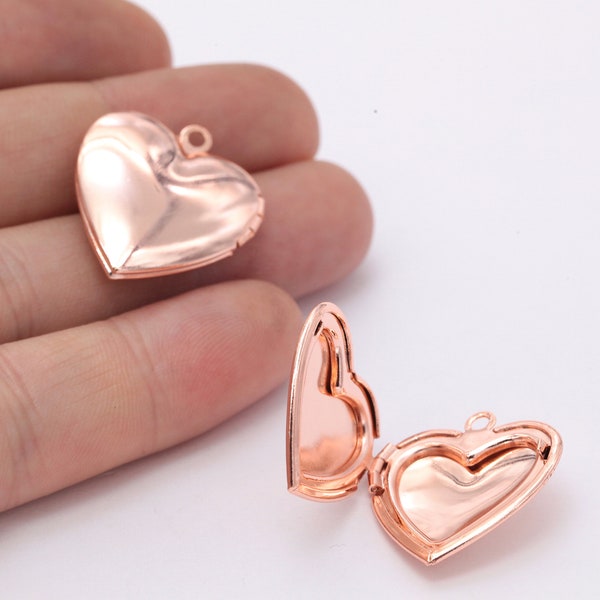 Rose Gold Plated Heart Locket Charms, Personalized Necklace ( 23x25 mm ) , RSGLD-205