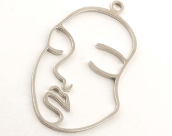 Silver Plated Face Charm, brass Face Shape Charms With 1 Loop, Pendant, Earrings, Findings (43x24x1mm) SLVR-8