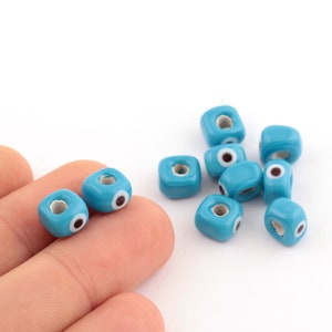 7mm Turquoise Glass Beads, Glass Cube Beads, Murano Glass, Bracelet Connector,Beads for Bracelet, Murano Beads,Wholesale Glass Beads STN-74