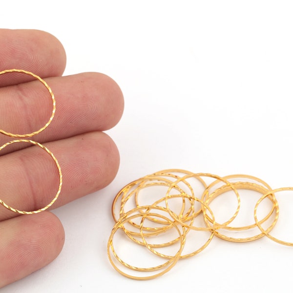 12 Pcs 20mm 24k Shiny Gold Plated Textured Circle,Gold Plated Circle Connector ,Gold Plated Circle Pendant ,Gold Plated Hoops, GLD-1295