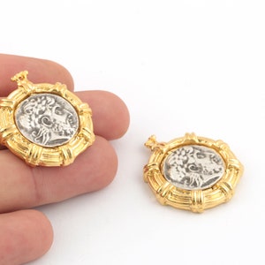 30x35mm 24k Shiny Gold Plated Greek Coins , Antique Greek Coins, Antique Silver Medallion, Greek coins, Antique Greek Medallion, GLD-1357
