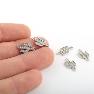 8x16mm Rhodium Plated Cz Pave Cactus Charms ,Micro Pave Cactus Pendant,Zirconia Cactus Jewelry,Cactus Jewelry,Cactus Pendant, ZRK-731