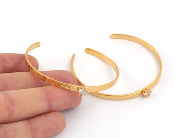 4x155mm 24k Shiny Gold Plated Cz Bangle, Zirconia Cuff Bracelet, Hand Made Bracelet,Zirconia Gold Plated Bracelet, Adjustable Bracelet AS-78