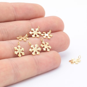 5 Pcs 8x13mm 24k Shiny Gold Plated Snowflake Charm, Snowflake Pendant, Tiny Snowflake Charms, Dainty Charms GLD-354