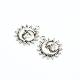 Moon and Sun Face Pendant, Antique Silver Necklace Pendant , Sun ...