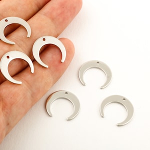 6 Pcs Silver Plated  moon charms , crescent moon charms with 1 hole, pendants, earrings, findings ( 17x16mm) SLVR-11
