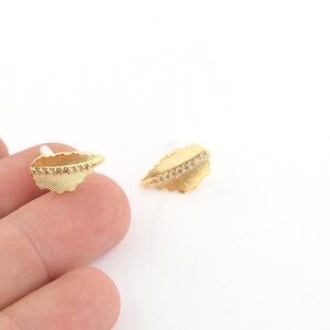 10x17mm 24K Shiny Gold Plated Leaf Earrings, Mini Leaf Earrings, Leaf Stud Earrings, CZ Leaf Earrings,Stud Earrings,Earring Findings EAR-333