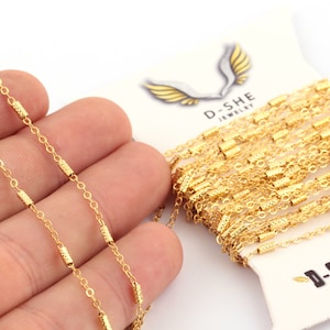 Catene a barre placcate in oro 24k da 3,3 piedi, catena saldata, catena alla rinfusa, catene per piedi (1,6 x 2 mm) GZ-68