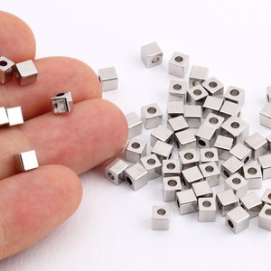 10 Pcs Silver Plated Cube Beads,Square Tubes, Tube Beads, Rectangle, Tubes , 4 mm SLVR-47