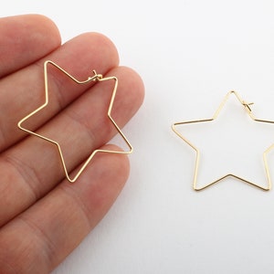 6 Pcs (3 Pair) 35mm Gold Tone Star Earring, Star Hoops, Ear Wires, Earring Findings, Star EAR-2