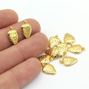 2 Pcs 24k Shiny Gold Plated Strawberry Charms, Fruit Charms, Strawberry Pendant Necklace, Gold Plated Findings  ( 9x15mm) GLD-662