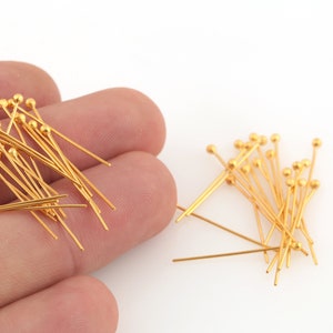 50 Pcs 0.50x25mm 24k Shiny Gold Plated, Ball Head Pin Shiny Gold Plated , Ball Head Pin ,GLD-1405