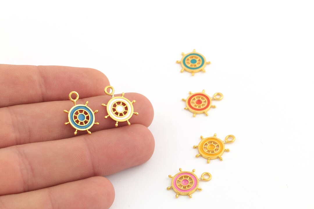 14x19mm 24k Shiny Gold Plated Rudder Charms, Enamel Rudder Pendant ...