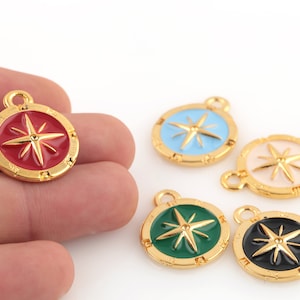 22x27mm 24k Shiny Gold Plated Enamel Compass Charms, Compass Medallion Necklace,North Star Compass Necklace Charms,Compass Pendant, GLD-1386