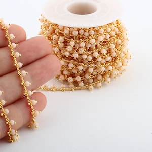 3,3 Feet Gold Plated Crystal Chains, Beaded Chains, Rosary Bead Chains GZ-9