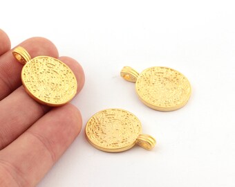 21x30mm Matt Gold Plated Medallion, Necklace Pendant, Matt Gold Plated Medallion Jewelry, Necklace Charms, Medallion Necklace, MTGLD-116
