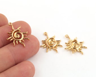 Encantos de sol chapados en oro brillante de 17x24 mm 24k, colgante de sol, medallón de sol, colgante de collar, joyas de sol, hallazgos chapados en oro, GLD-1448