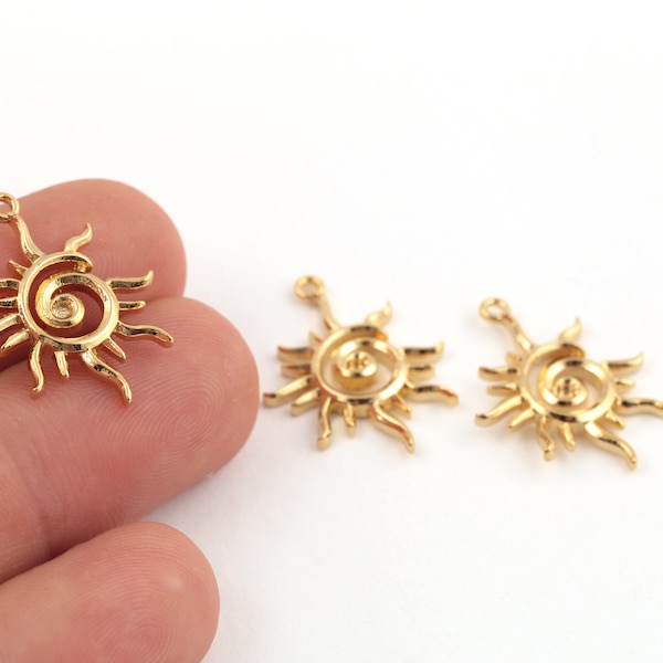 17x24mm 24k Shiny Gold Plated Sun Charms, Sun Pendant, Sun Medallion, Necklace Pendant, Sun Jewelry, Gold Plated Findings, GLD-1448