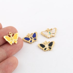 13x19mm 24k Shiny Gold Plated Enamel Butterfly Charm, Enamel Butterfly Necklace Charms , Enamel Animal Charms, Gold Plated Pendant, GLD-1021