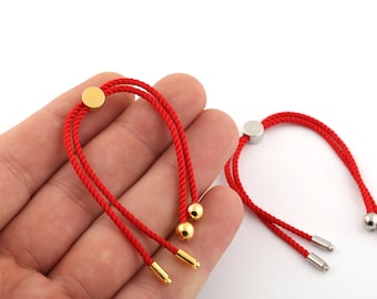 Pulsera ajustable a medio terminar, pulsera de cuerda de algodón, conector de pulsera de cordón de 2 mm espacios en blancoEstilo de amistad para joyas de regalo de bricolaje (24 cm) AS-46