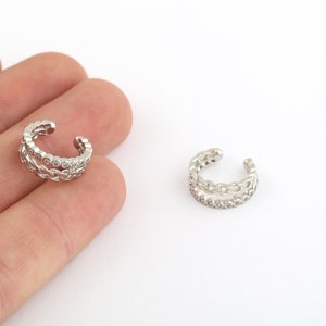 15mm Rhodium Plated Stone Ear Cuff,Minimalist Ear Cuff, Dainty Ear Cuff,White Stone Hoop Ear Cuff, Cartilage Earrings, EAR-299