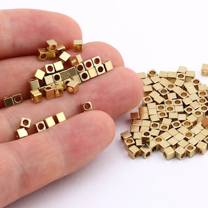 3mm Brass Cube Beads, Mini Cube Beads, Tiny Spacer Beads, Rectangle , Mini tube beads,DS-RW-277