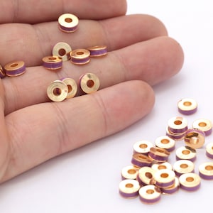 7mm 24K Shiny Gold Spacer Beads, Gold Spacers, Rondelle Beads, Round Brass Beads, Connector Beads,  GLD-332