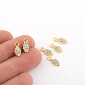 6x14mm 24k Brillante Chapado en Oro Encantos de Mal de Ojo, Collar de Mal de Ojo, Amuleto de Mal de Ojo, Pequeños Amuletos de Mal de Ojo, Mini Amuletos de Zirconia de Mal de Ojo, ZRK-632