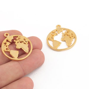 30x34mm 24k Glänzender Gold Weltkarte Anhänger, Weltkarte Anhänger, Weltkarte Charms, Reisende Anhänger, Vergoldete Charms, GLD-1139