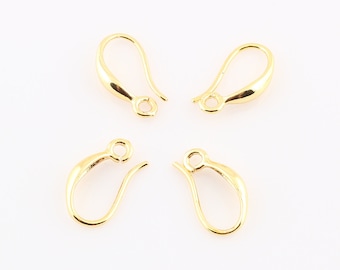 10 Pcs 24kGold Earring Hooks , 7x15mm , Fish Hooks, Ear Wires , 24k Gold Earrings, Earrings Findings, Gold Over Brass