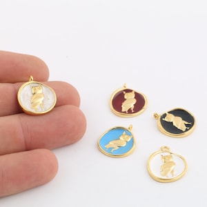 1 Pcs 17x19mm 24k Shiny Gold Plated Owl Charms , Enamel Owl Pendant , Mini Owl Charms, Enamel Animal Charms, Tiny Animal Charms, GLD-1010