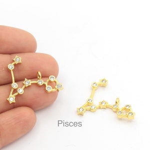 24k Shiny Gold Plated Zodiac Signs Charms , Astrology Charms,  Pisces Gold Zodiac Charms, Horoscope Charms, ( 28x23mm ) GLD-747