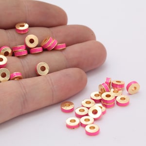 7mm 24K Shiny Gold Spacer Beads, Gold Spacers, Rondelle Beads, Round Brass Beads, Connector Beads,  GLD-344