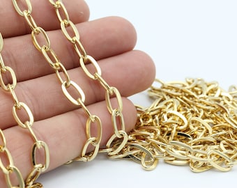 6x11mm Shiny Gold Plated Oval Chains, Gold Oval Chains, Oval Rolo Chains, Bulk Chain GZ-31