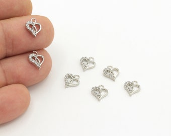 Ciondoli cuore placcati in argento, ciondolo a cuore con, collana cuore CZ, collana d'amore, gioielli micro pave, 9x11mm, ZRK-488