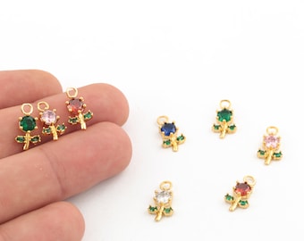 8x14mm 24k Shiny Gold Plated CZ Micro Pave Flower Charms, CZ Daisy Charms ,Gold Plated Daisy Charms, Mini Flower Charms ,ZRK-844