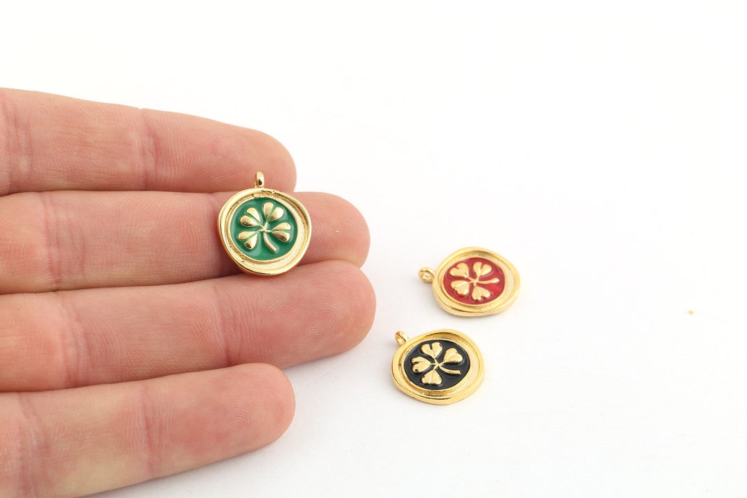 17x19mm 24k Shiny Gold Plated Enamel Clover Charms , Lucky Clover ...