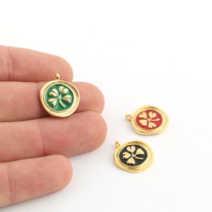17x19mm 24k Shiny Gold Plated Enamel Clover Charms , Lucky Clover Pendants, Enamel Charms, Flower Charms, Bracelet Findings, GLD-1007