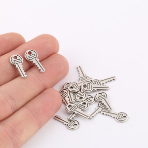 3 Pcs 8x18mm Antique Silver Plated Key Pendant, Antique Silver Key Charm, Tiny Key Charm, Mini Key Pendant, Antique Silver Charms, ANT-80