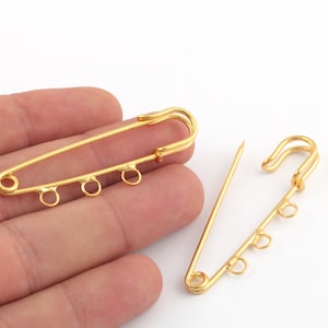 16x57mm 24k Shiny Gold Plated Safety Pin Charms,Multi Hole Safety Pin,3 Hole Safety Pin Pendant,Safety Pin Pendant,Connector Charms,GLD-1193