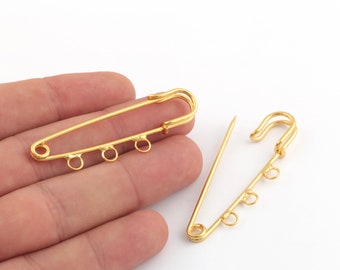 16x57mm 24k Shiny Gold Plated Safety Pin Charms,Multi Hole Safety Pin,3 Hole Safety Pin Pendant,Safety Pin Pendant,Connector Charms,GLD-1193