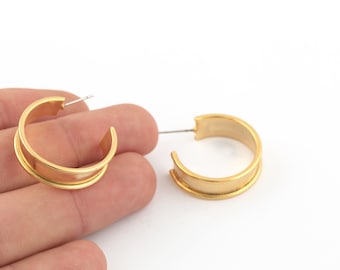 Pendientes chapados en oro brillante de 32 mm y 24 k, pendientes de círculo colgante, pendientes de aro, pendientes de latón, pendientes de tachuelas, hallazgos de pendientes, EAR-431
