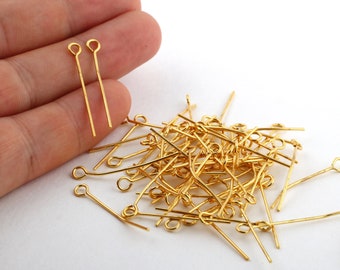 30 stuks 0, 80x30mm Eye pins 24k Shiny Gold plated, vergulde Eye PIN-GLD-179