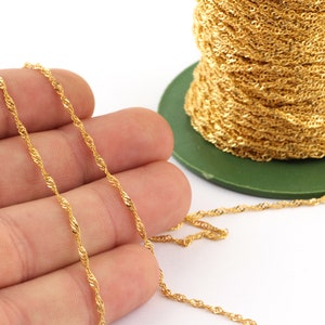 1.60mm 24k Shiny Gold Cable Chains, Soldered Chains, Gold Spiral Chain, Gold Findings, Tiny Necklace Chain, Bulk Lot Chain  GZ-67