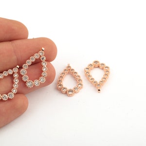 1 Pcs 16x25mm Rose Gold Plated Cz Pendant, Cubic Zirconia Pendants, Crystal Pendant, Drop Zircon, Zirconia Finding ZRK-889