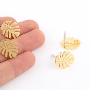 1 Pair 16x19mm 24k Shiny Gold Plated Leaf Earring Post , Earring Findings, Making Earring , Leaf Earrings, Earring Post,Stud Earring EAR-362