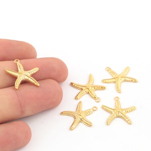 1 PC 19x21mm 24k Charms de estrella de mar chapados en oro brillante, colgante de estrella de mar, collar de estrella de mar, amuletos de verano chapados en oro, amuletos de animales, GLD-1349