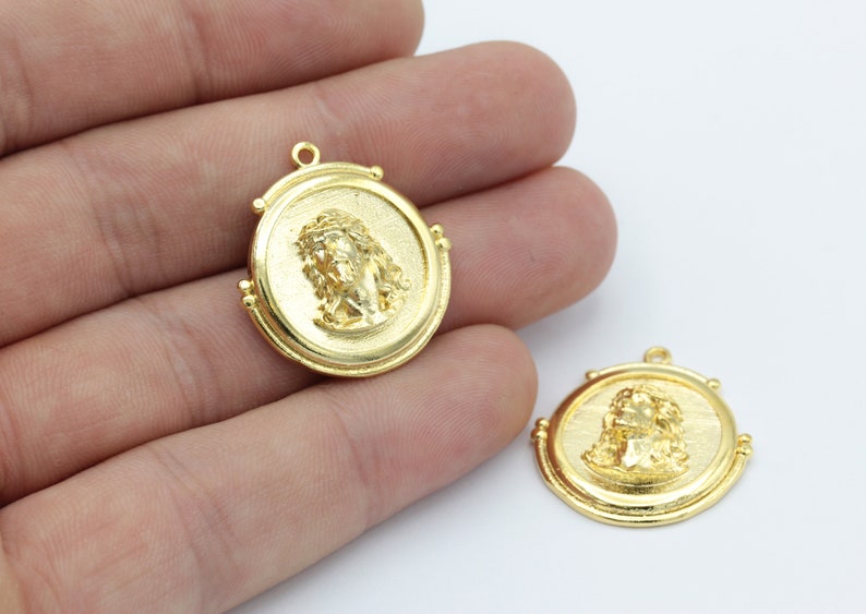 24k Shiny Gold Plated Jesus Necklace Necklace Pendant 25x27mm GLD-450 Jesus Charms Gold Plated Charms